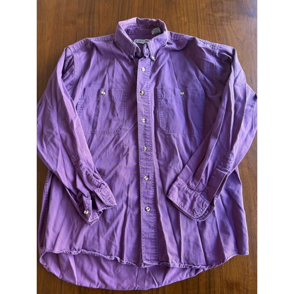 Vintage Members Only Purple Button Down Two Pocket Work Shirt - Size Large